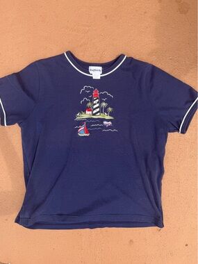 BonWorth Navy Short-Sleeve Tee with Nautical Lighthouse Embroidery